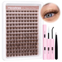Mavphnee brown lash clusters kit packaging demonstrates beginner-friendly all-in-one setup.