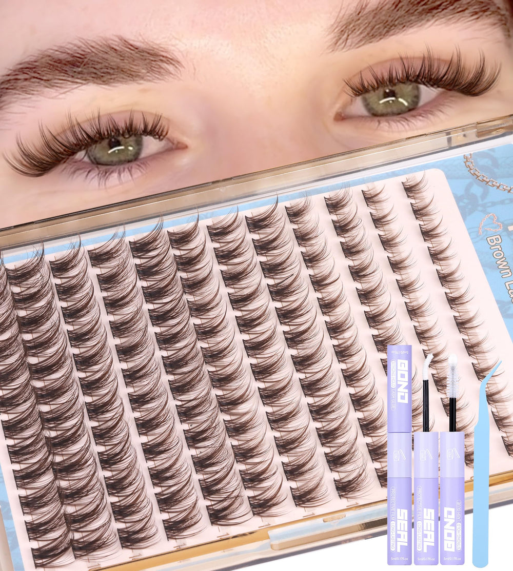 Mavphnee brown lash clusters kit ready for at-home DIY lash extensions with natural-looking results.