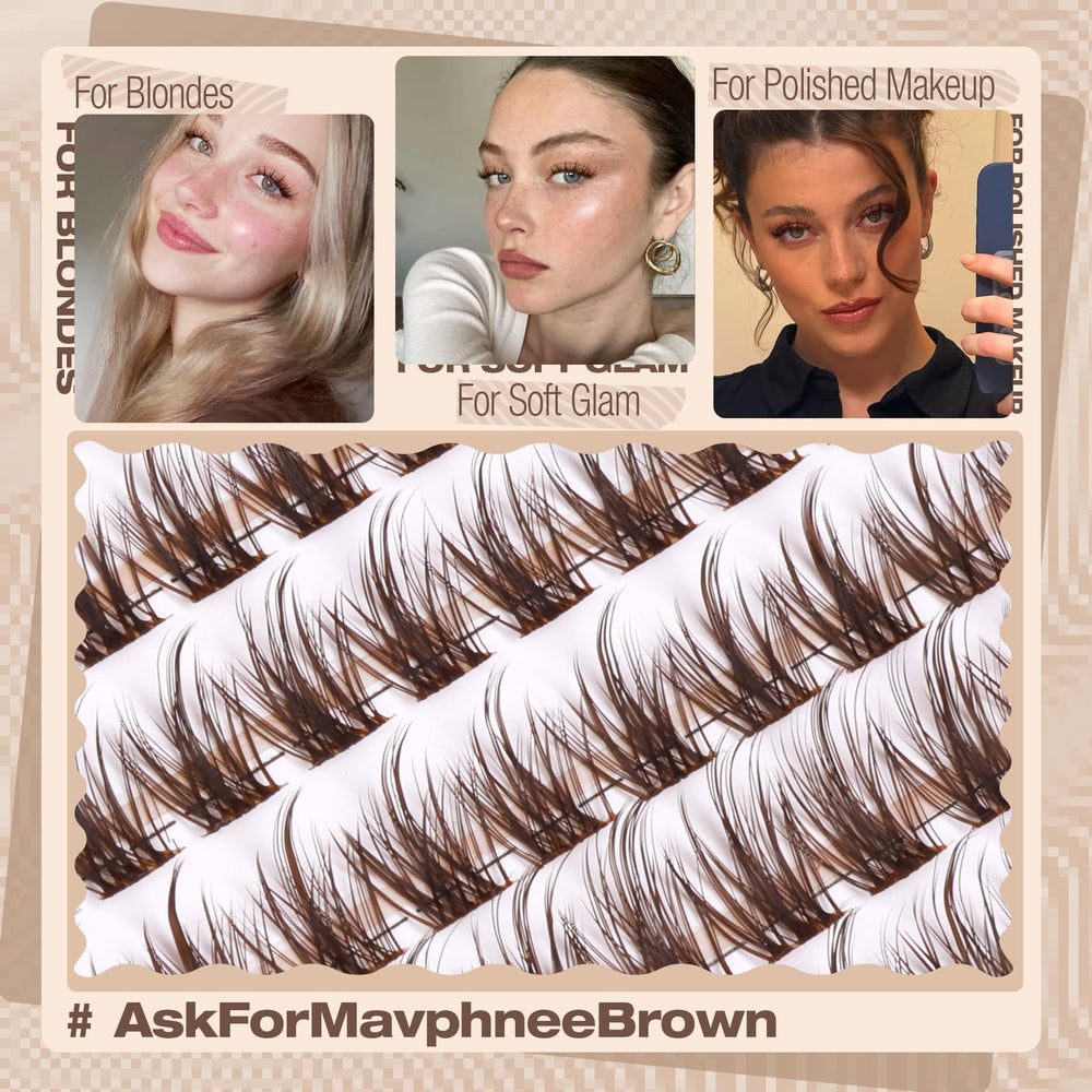 Mavphnee brown lash clusters on-eye look demonstrates natural wispy definition