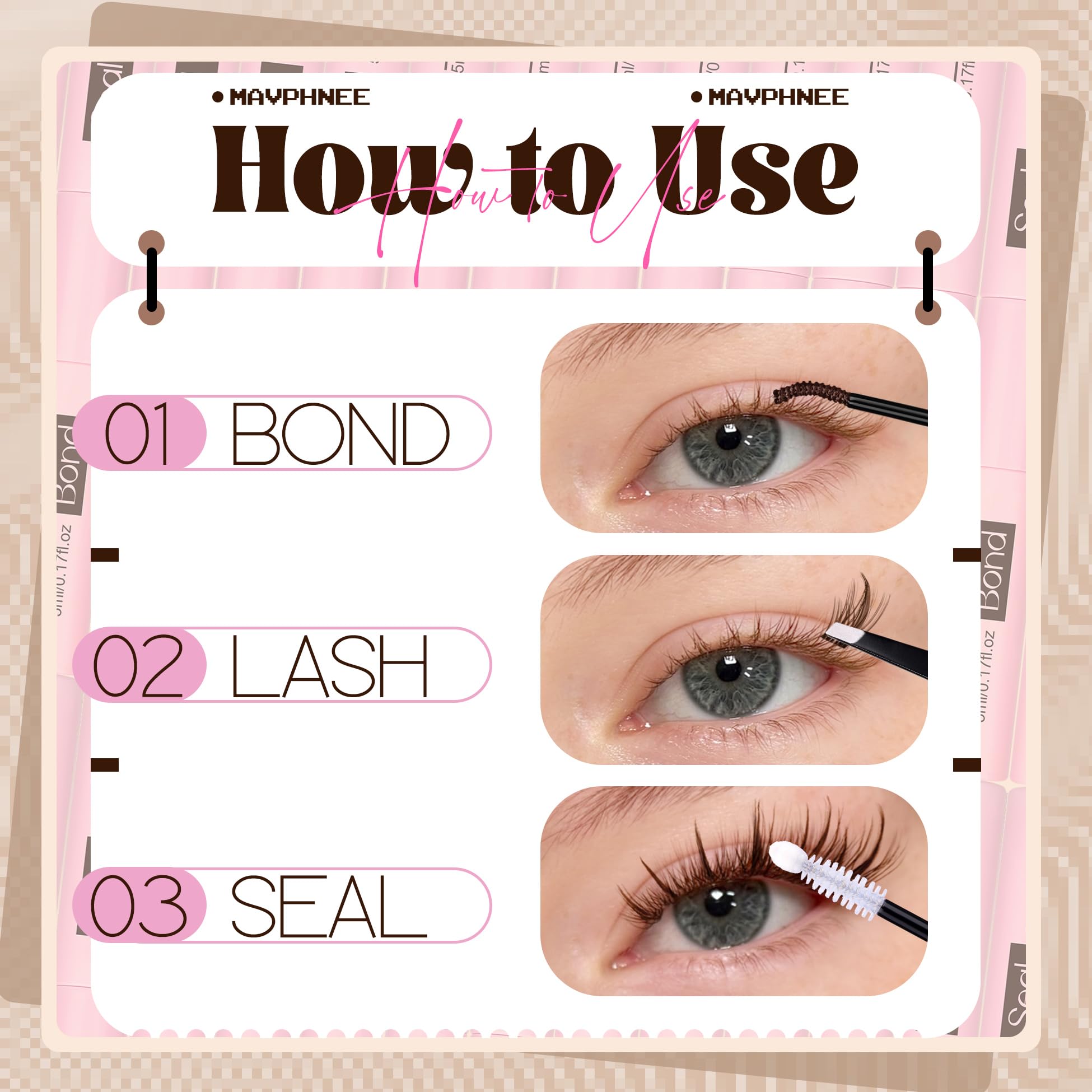 Mavphnee brown lash clusters packaging and inclusion emphasize beginner-friendly kit value
