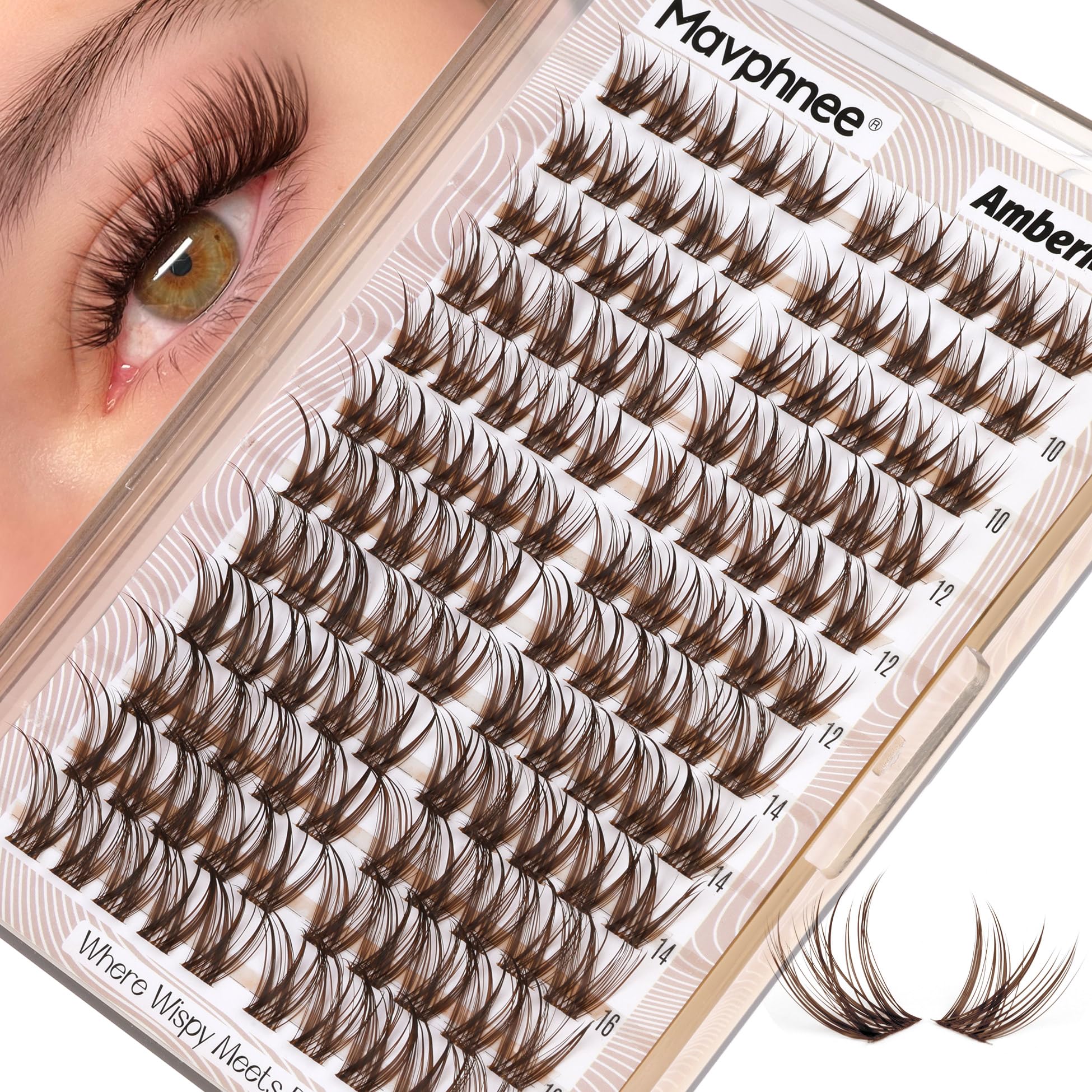 Mavphnee brown lash clusters with wispy design for natural day-to-day enhancement.