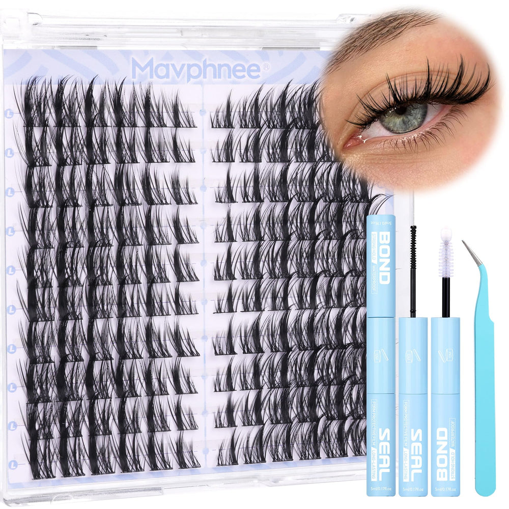 Mavphnee cat eye lash clusters kit shows a compact setup for quick at-home application.