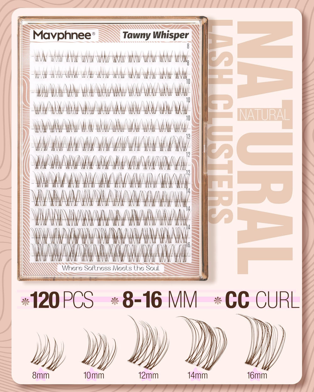 Mavphnee brown lash clusters with clear band provide invisible lash line and comfortable wear.