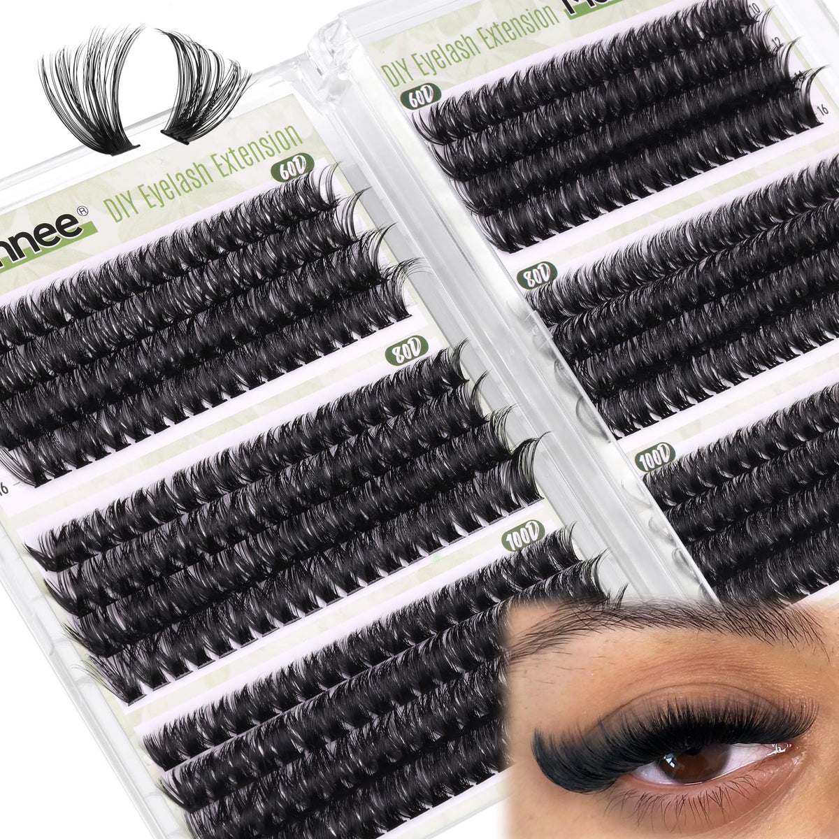 Mavphnee D-Curly Cluster Eyelashes Pack closeup shows 10–16mm lengths for easy DIY fullness