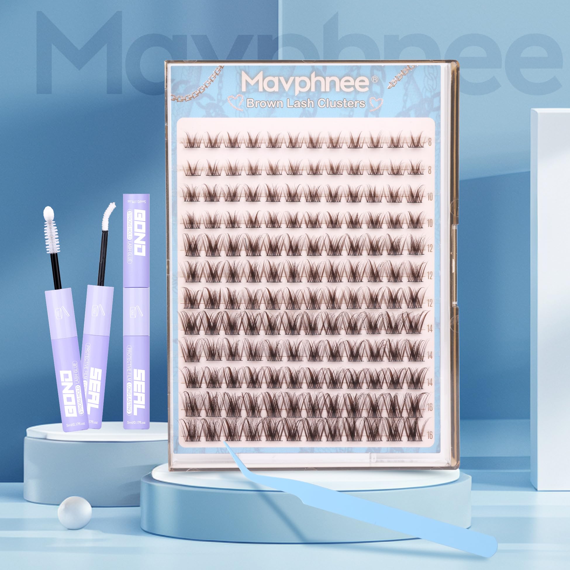 Mavphnee full kit laid out for a versatile day-to-night lash routine.
