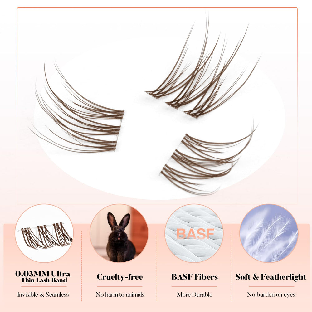Mavphnee weightless lashes image highlights ultrathin band for glasses wearers.