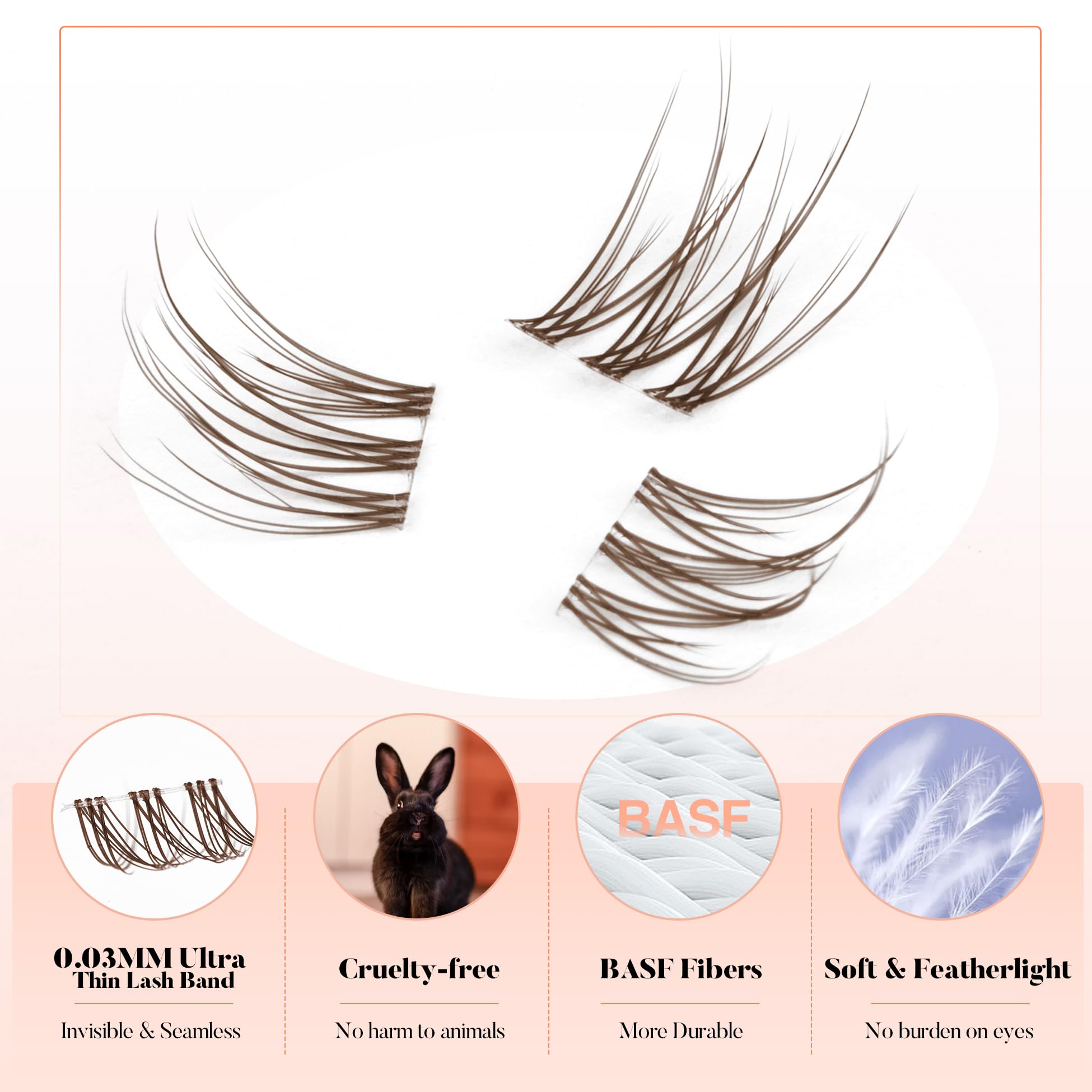 Mavphnee weightless lashes image highlights ultrathin band for glasses wearers.