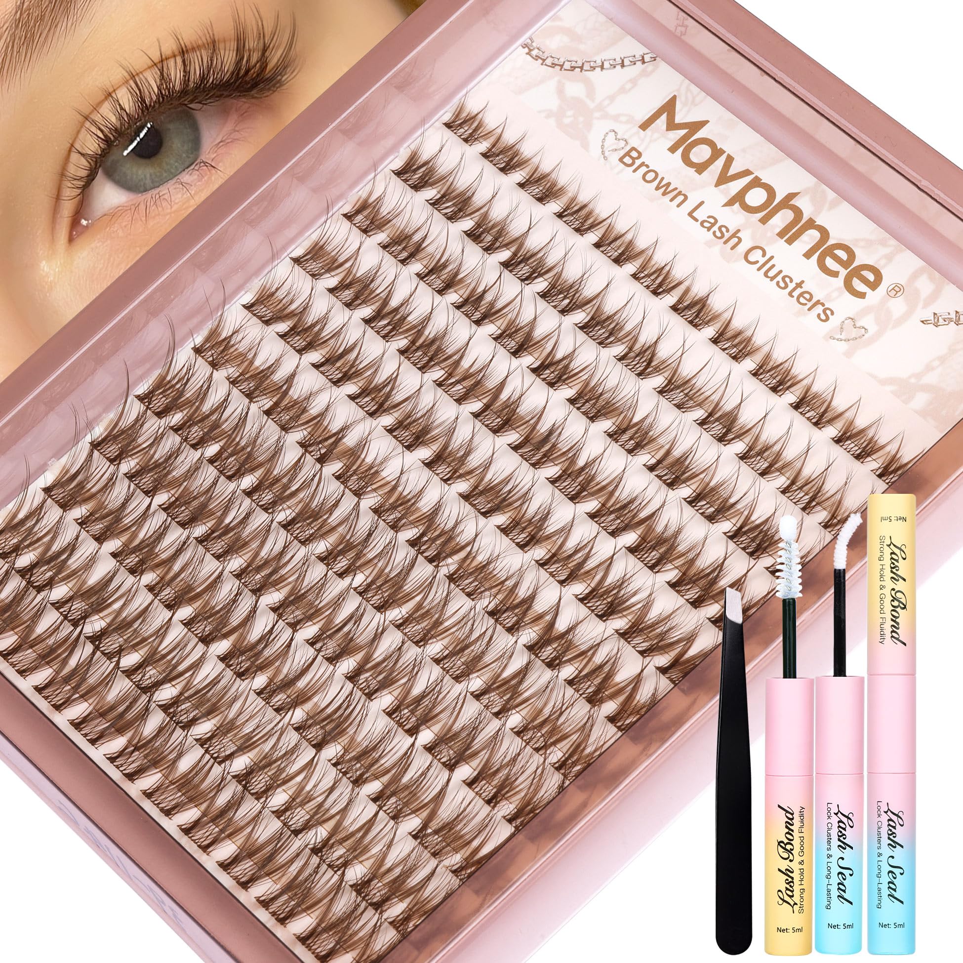 Mavphnee wispy cluster eyelash kit brown pack for natural daily lashes.