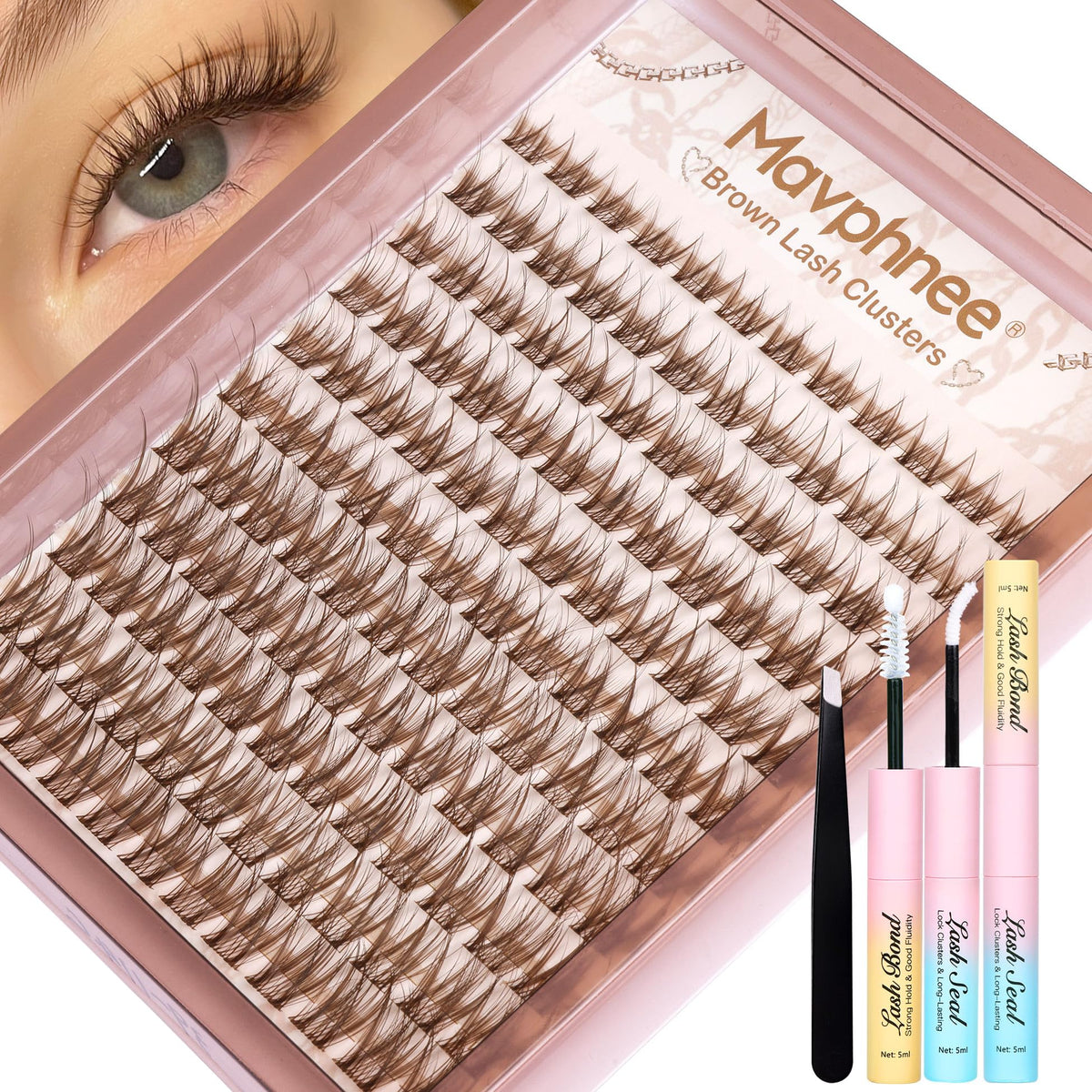 Mavphnee wispy cluster eyelash kit brown pack for natural daily lashes.