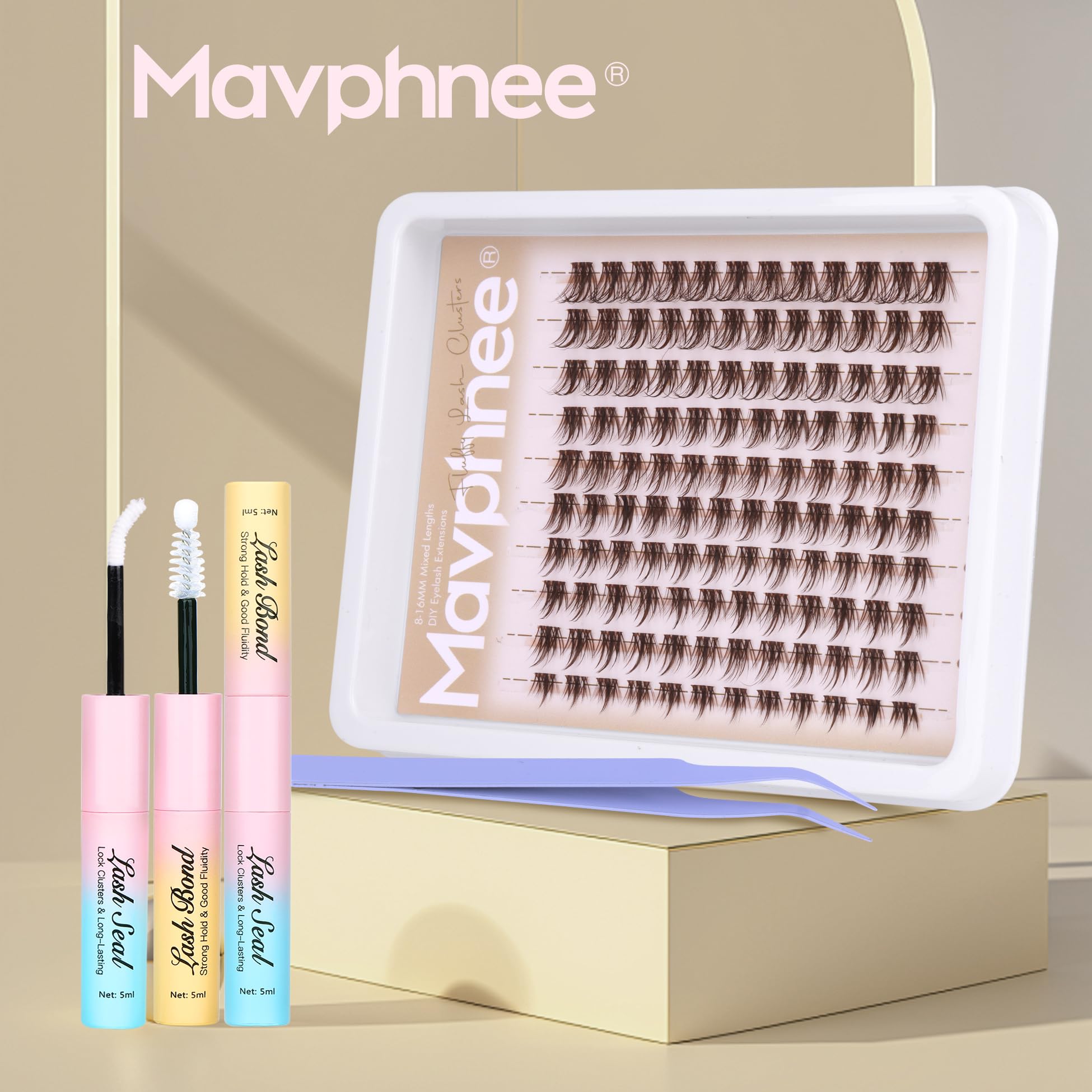 Mavphnee wispy lash clusters packaging for neat, organized storage.