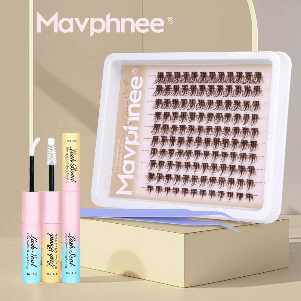 Mavphnee wispy lash clusters packaging for neat, organized storage.
