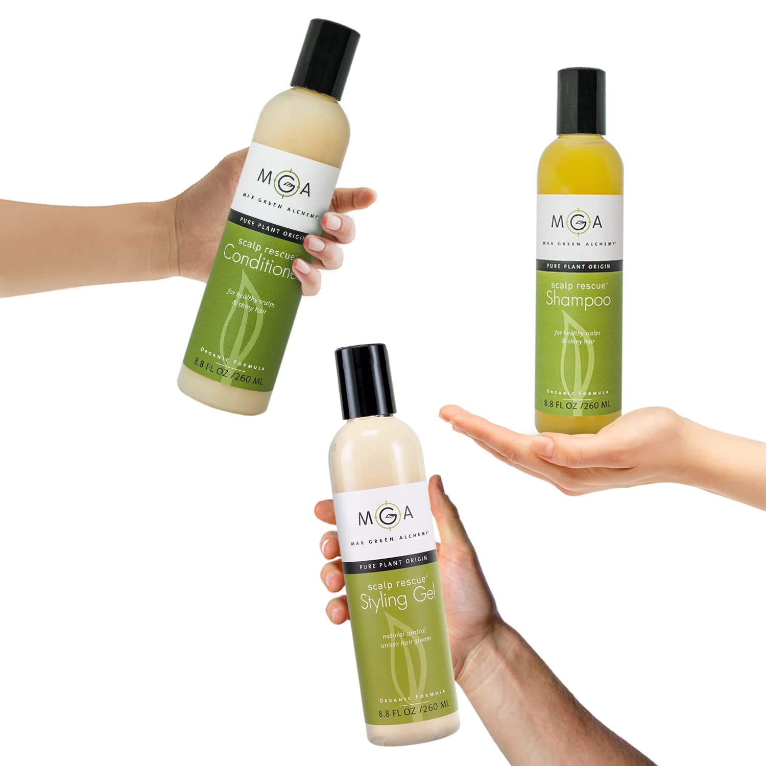 Max Green Alchemy MGA vegan hair conditioner ingredients panel implies plant-derived, gentle nourishment