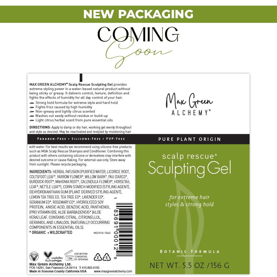 Max Green Alchemy MGA vegan gel tube cap closeup, premium formula for precise styling control.