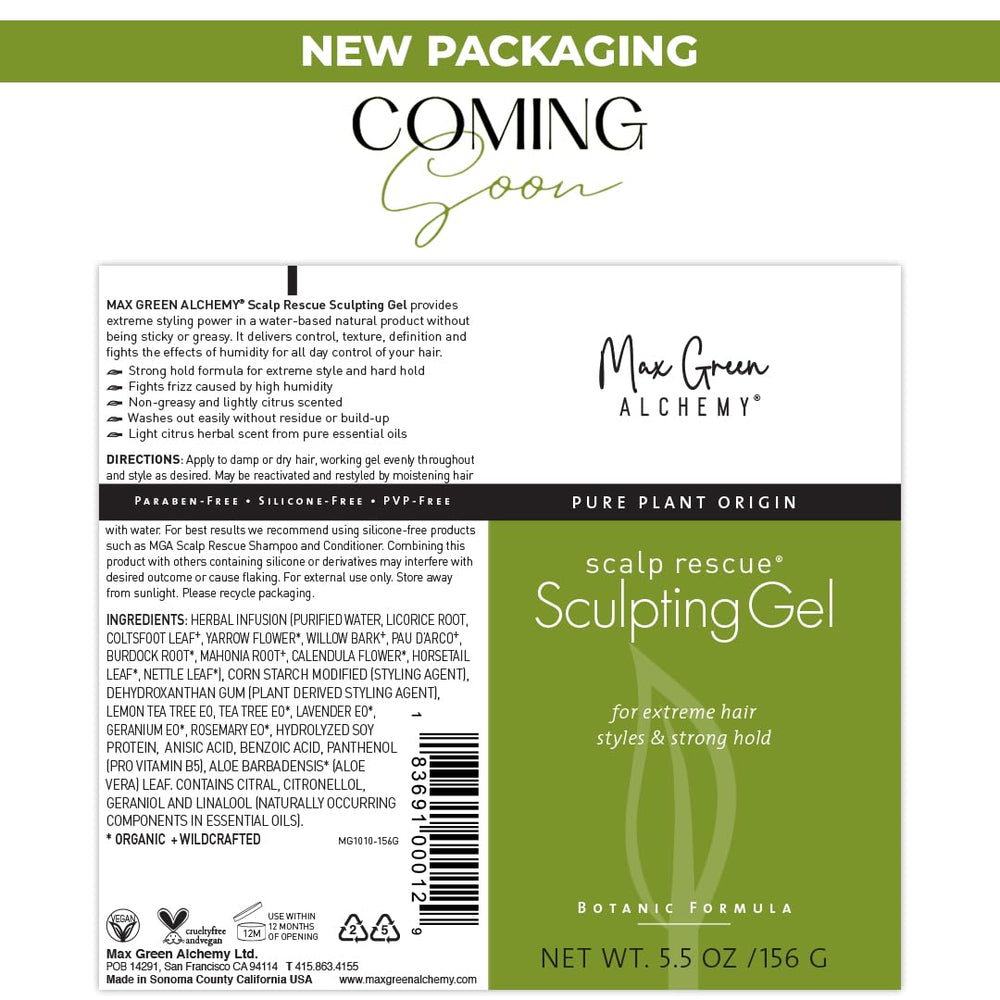 Max Green Alchemy MGA vegan gel tube cap closeup, premium formula for precise styling control.