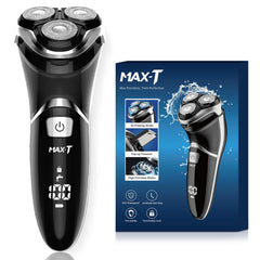 MAX-T men's electric shaver 3D head close-up shows contour adaptation for a smooth pass.