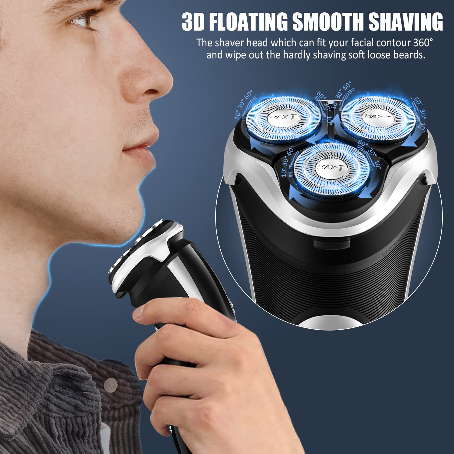 MAX-T shaver under water demonstrates IPX7 waterproof design for dry or wet shaving.