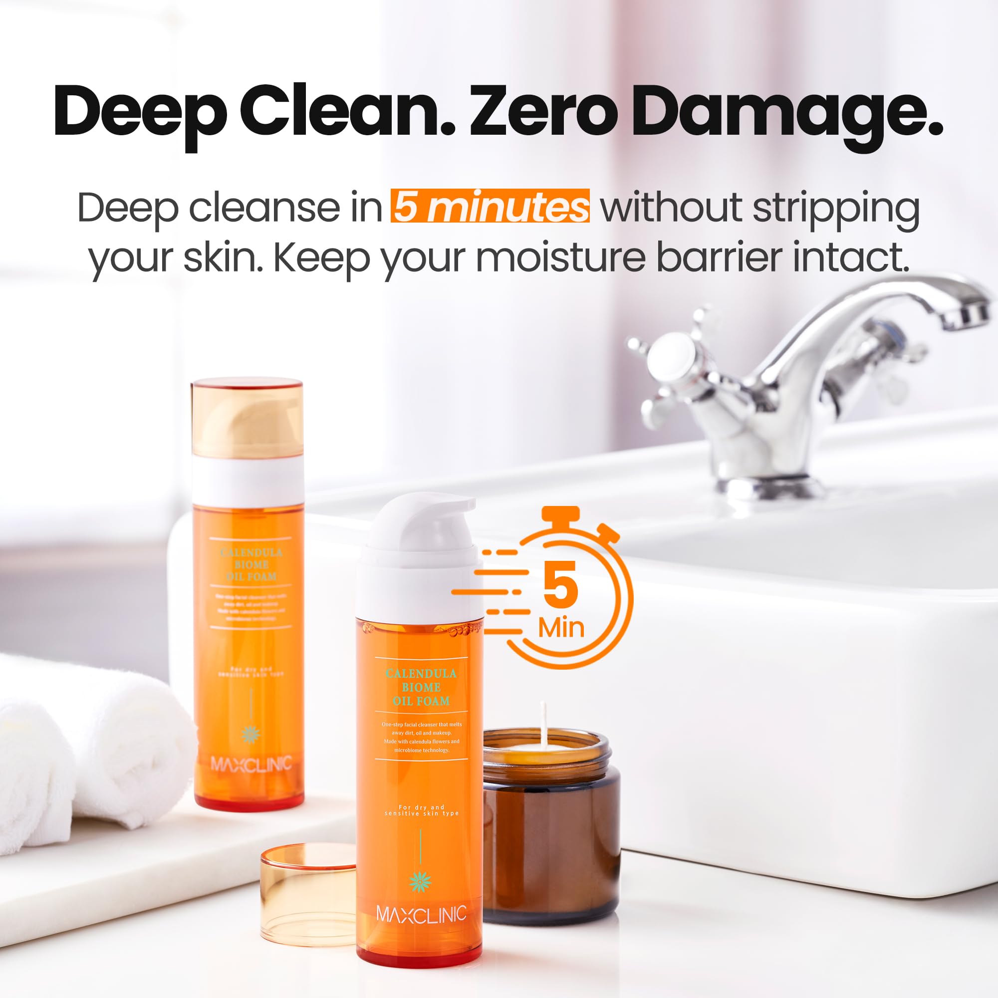 MAXCLINIC Calendula Biome Oil to Foam after-application skin feel calm and refreshed