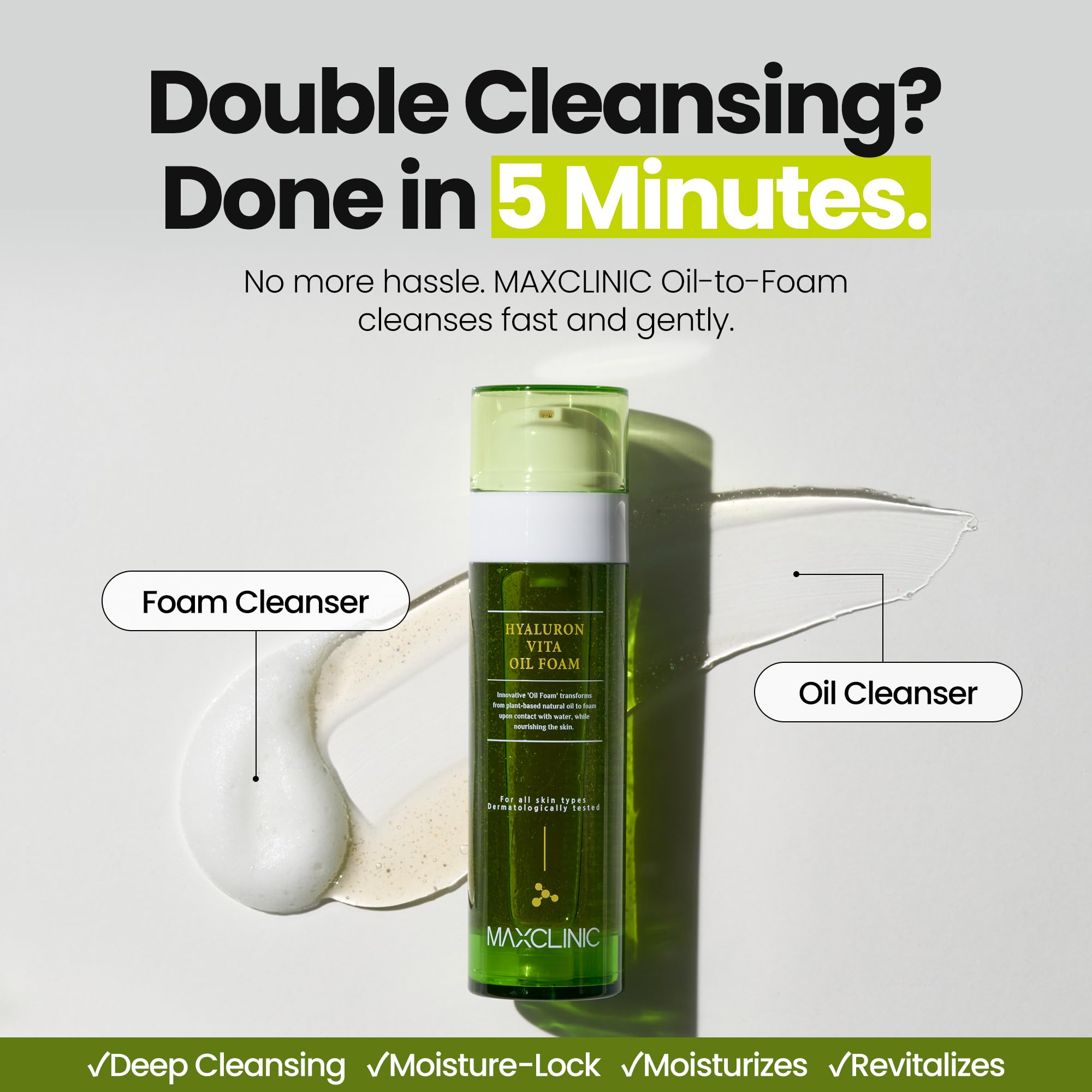 MAXCLINIC Hyaluron Vita Oil to Foam foaming action refreshes skin during cleanse