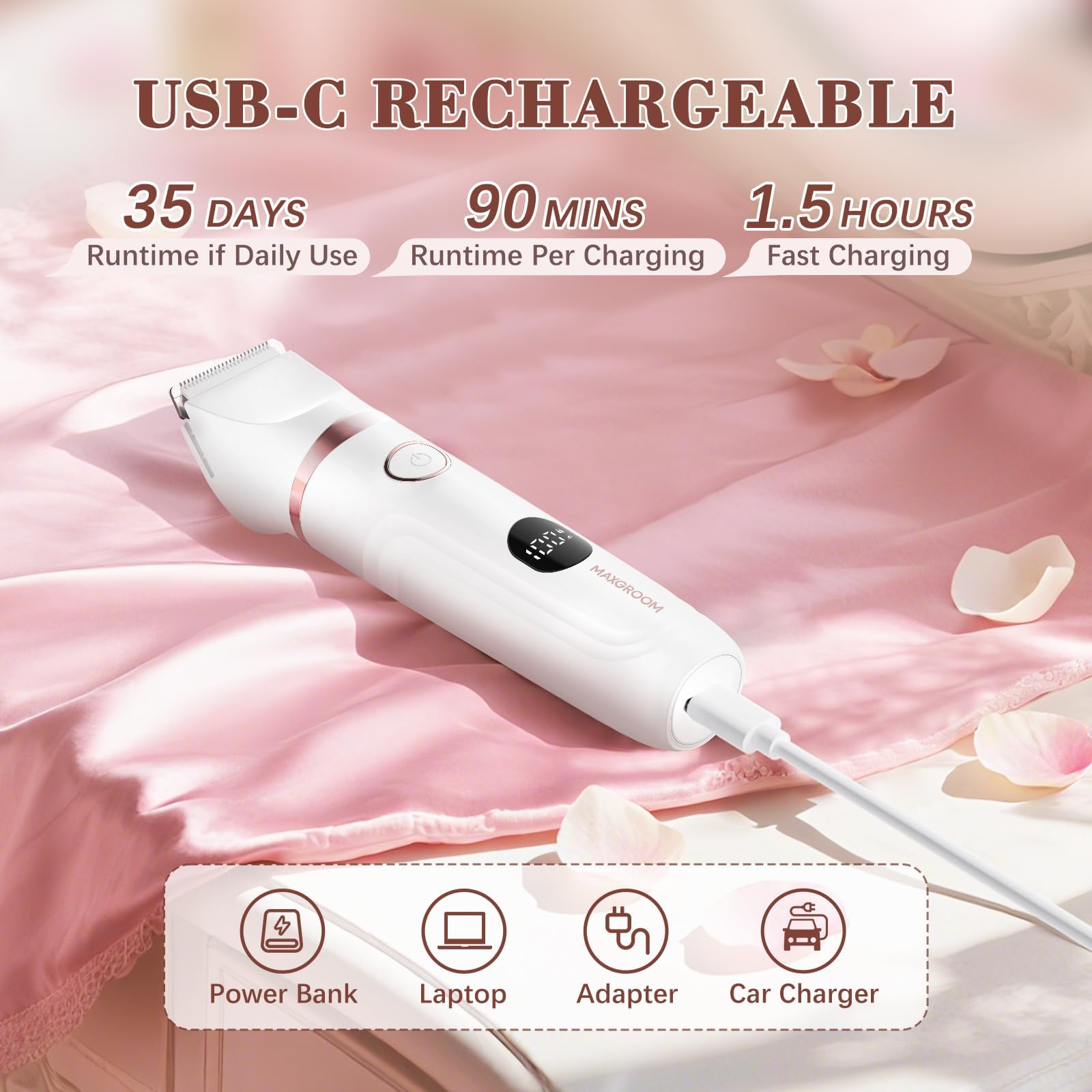 MAXGROOM 90-minute-runtime emphasizes cordless convenience during travel.