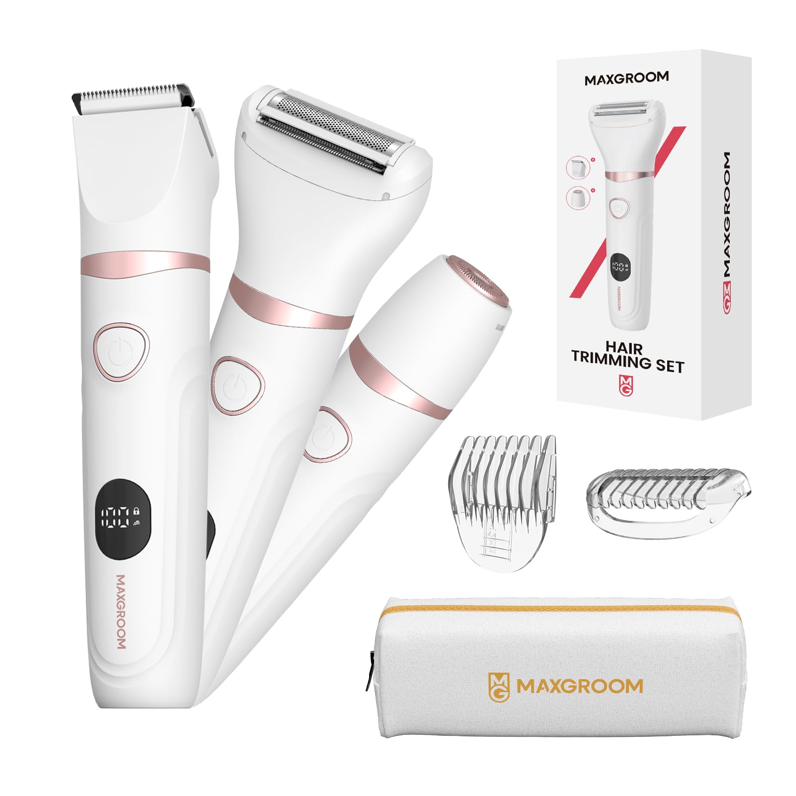 MAXGROOM bikini-trimmer-3in1-heads enabling precise underarm and bikini grooming.
