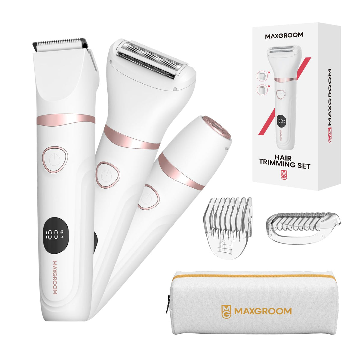 MAXGROOM bikini-trimmer-3in1-heads enabling precise underarm and bikini grooming.