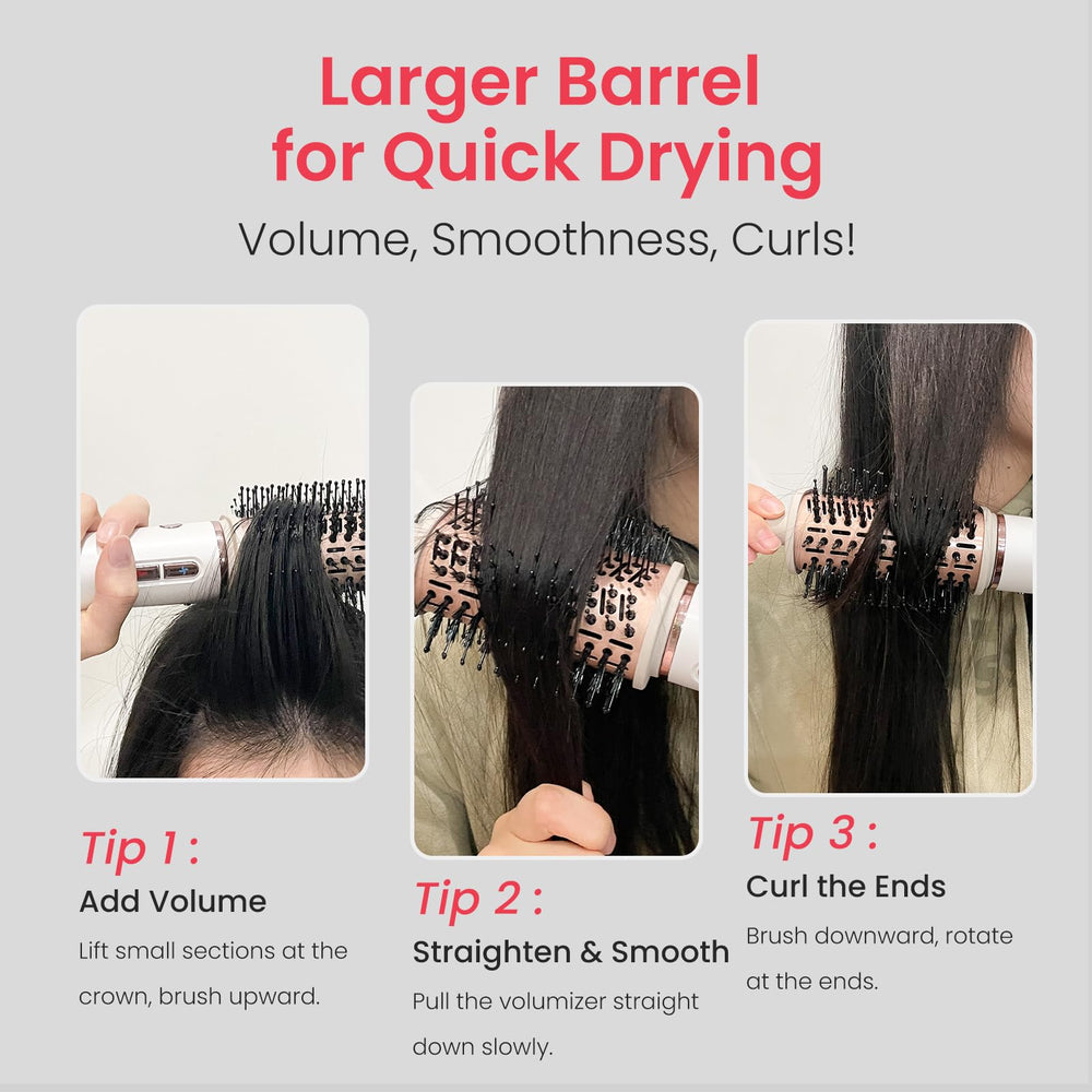 MaxGroom hair dryer brush custom heat speed settings for various hair types.