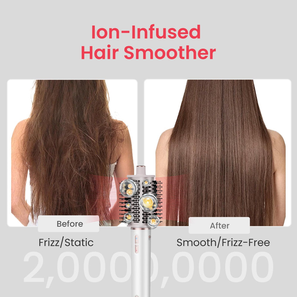 MaxGroom hair dryer brush one-touch styling guides from wet to finished look.