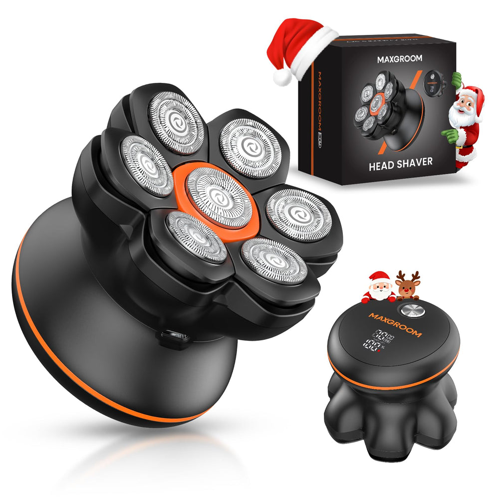 MAXGROOM head shaver 7D floating heads close-up for precise, irritation-free scalp shaving