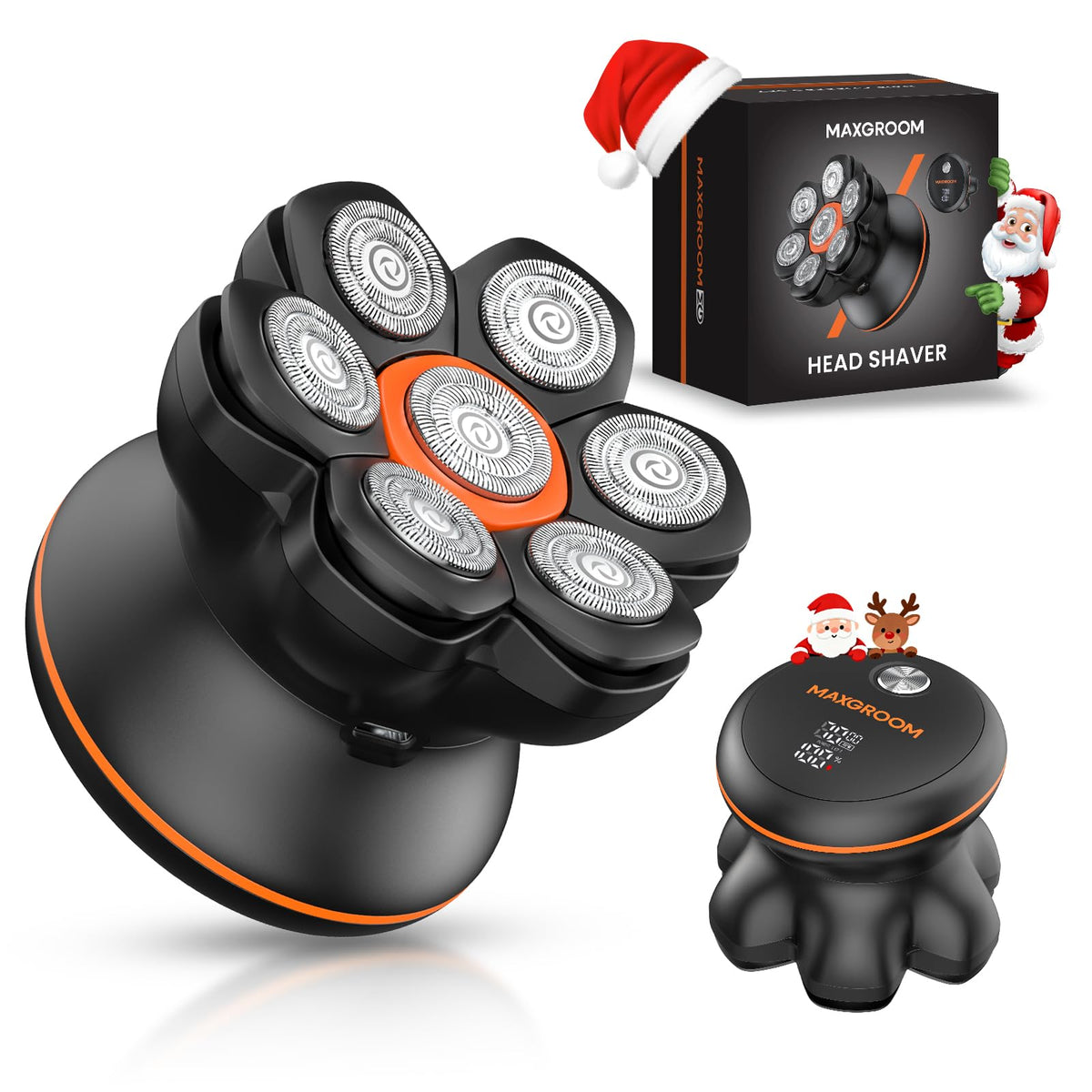 MAXGROOM head shaver 7D floating heads close-up for precise, irritation-free scalp shaving