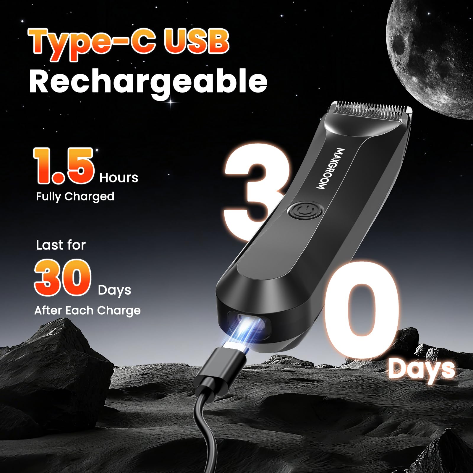 MAXGROOM Manscape Trimmer USB rechargeable for cordless grooming on the go.