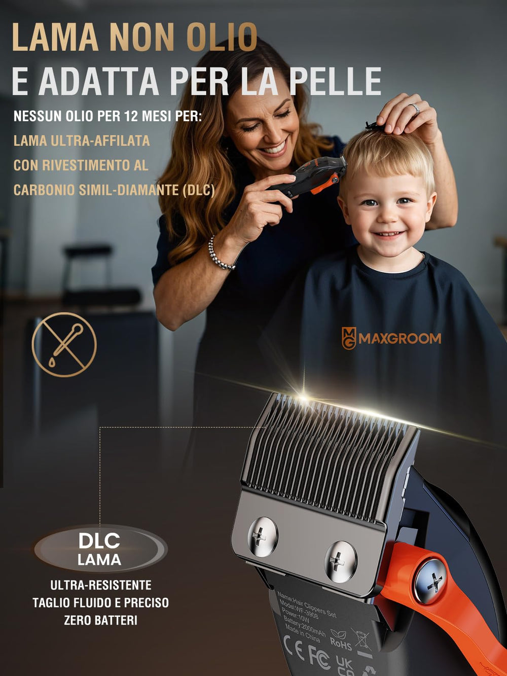MAXGROOM zero-gap trimmer detailing for precise edges and necklines