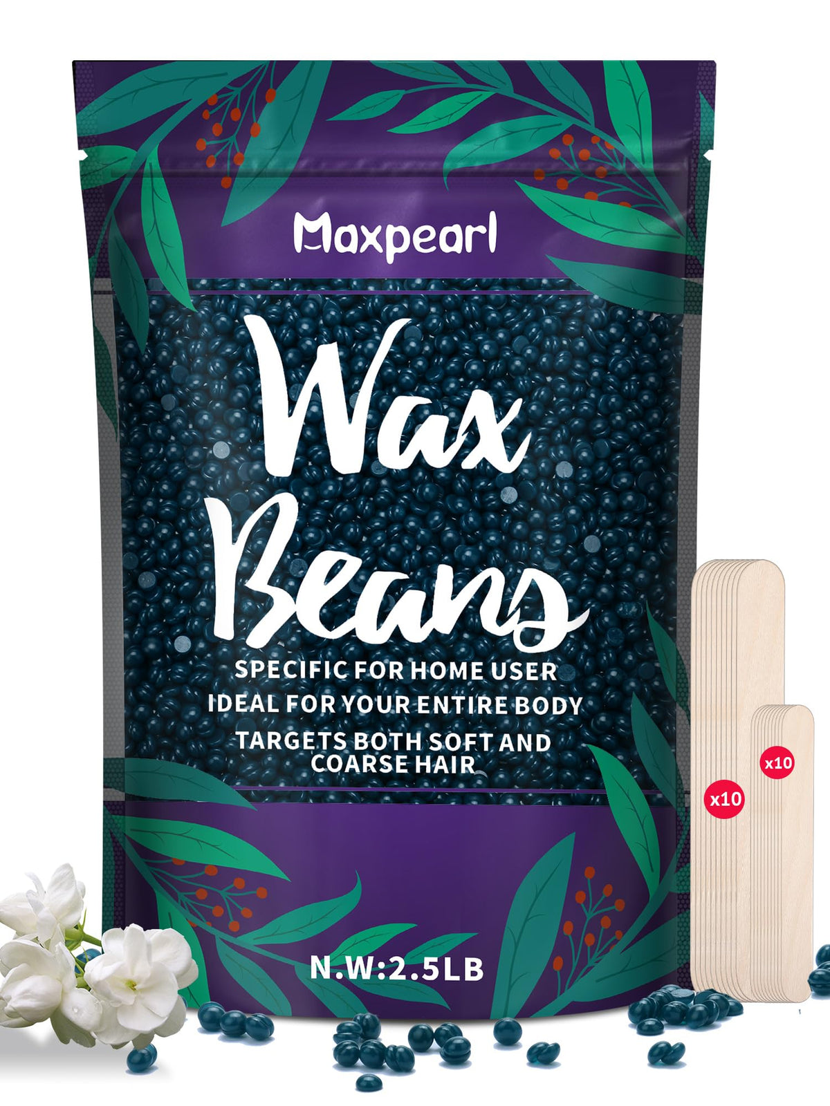 Maxpearl wax beads refill bag for at-home waxing and cost savings.