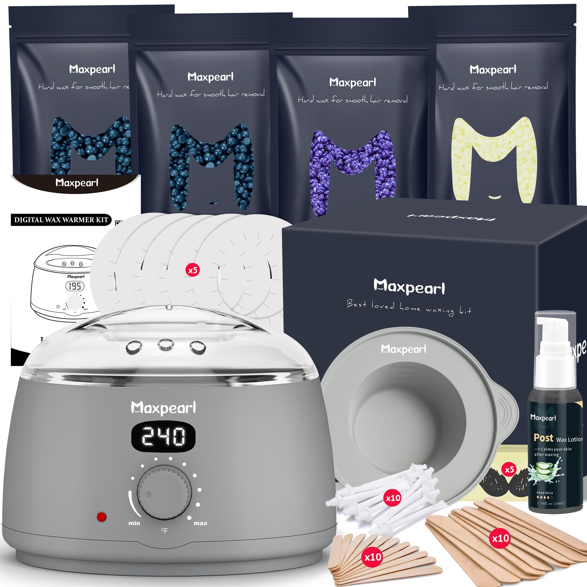 Maxpearl wax heater with digital display for precise at-home waxing control.