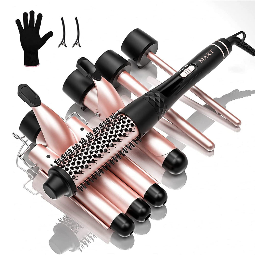 MAX-T Maxt 5-in-1 wand with 3 barrels for versatile curls and waves.