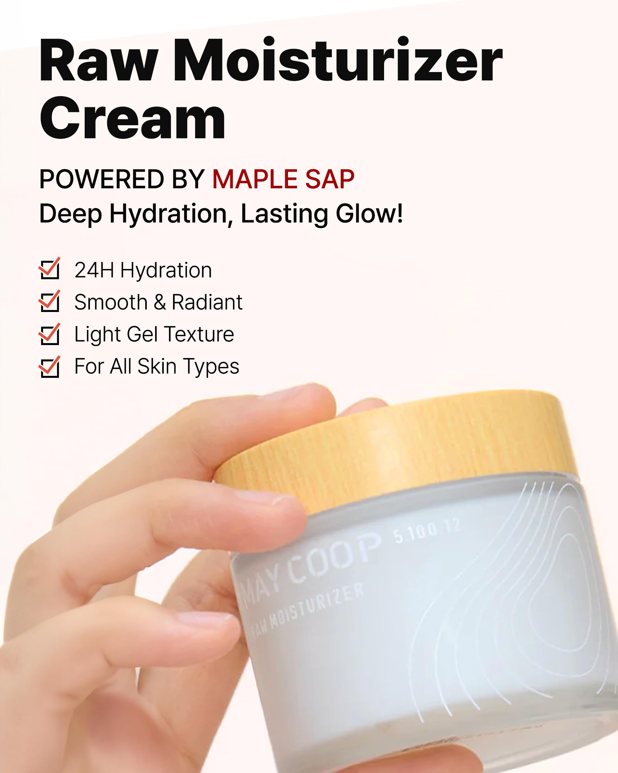 MAY COOP Raw Moisturizer gel texture close-up showing fast absorption.