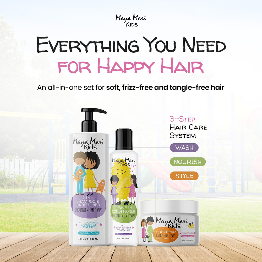 Maya Mari 2in1 kids shampoo conditioner bottle showcases nourishing hydration for soft, manageable hair