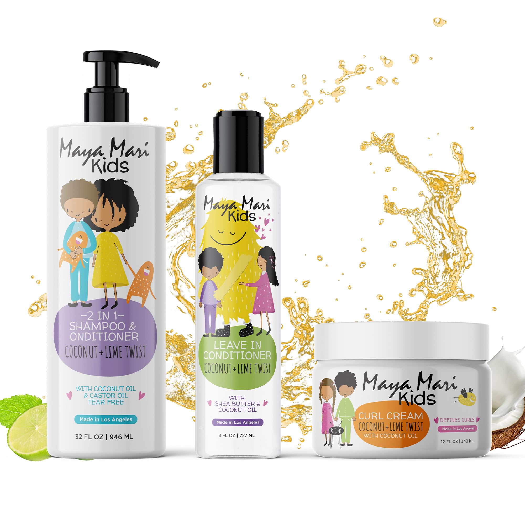 Maya Mari Kids Curly Hair Gift Set bottle highlights gentle 2in1 shampoo-conditioner for all hair types