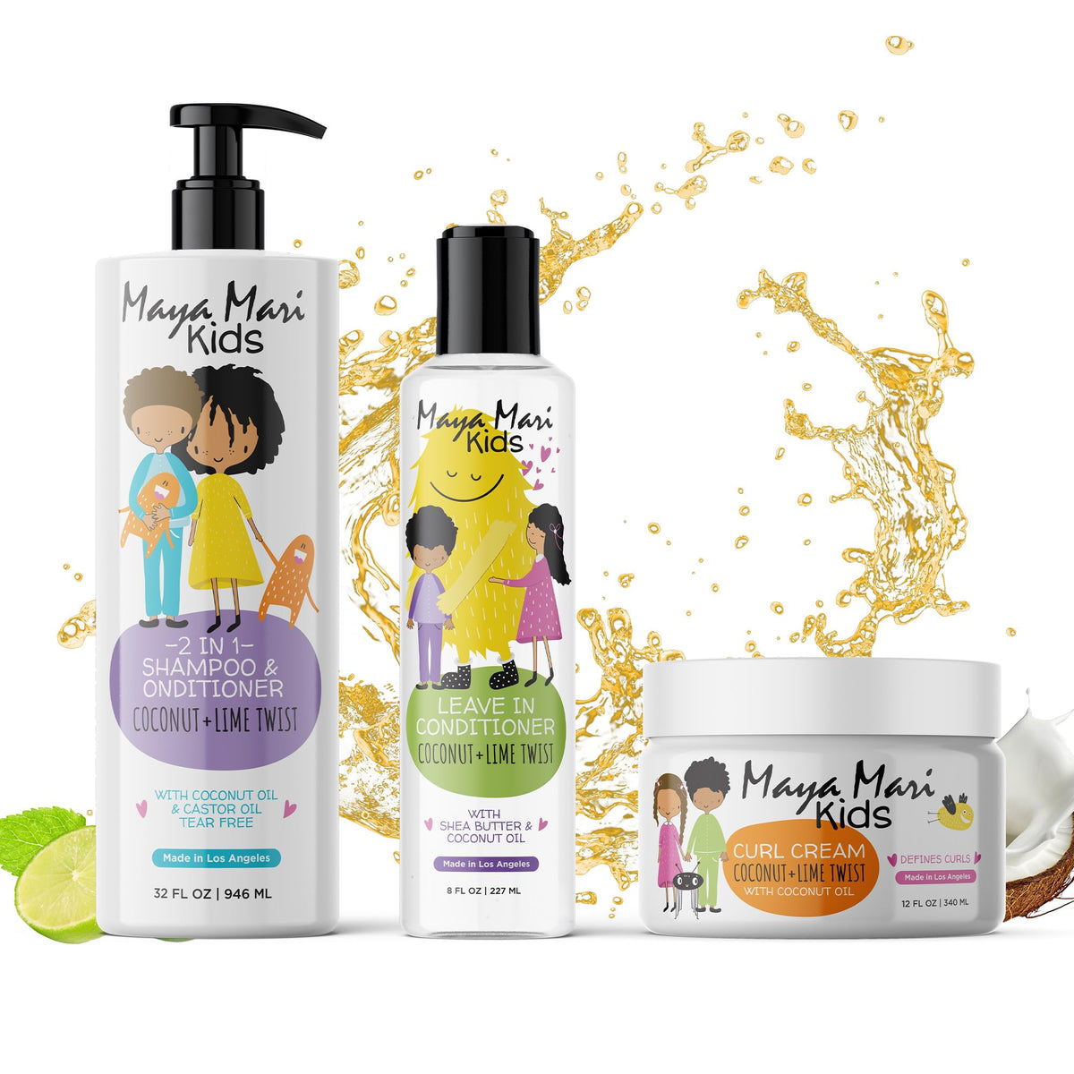 Maya Mari Kids Curly Hair Gift Set bottle highlights gentle 2in1 shampoo-conditioner for all hair types