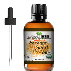 Mayan's Secret sesame oil bottle with dropper for precise skin and hair care.
