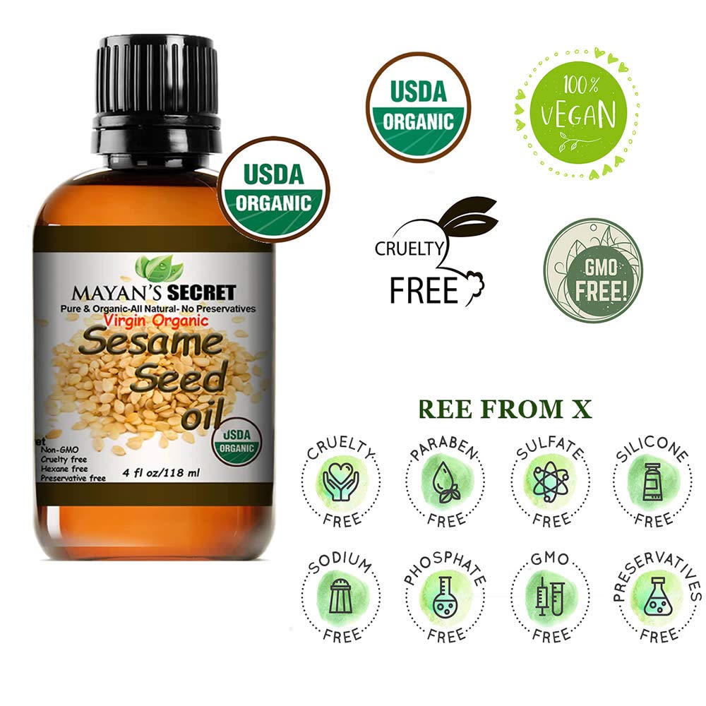 Mayan's Secret sesame oil on hair and skin for shine and balance.