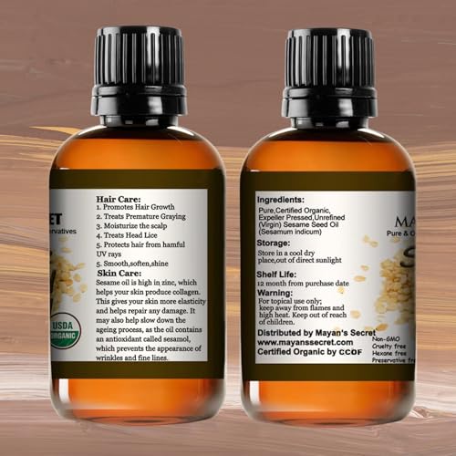 Mayan's Secret sesame oil pour for easy massage and aromatherapy use.