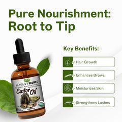 Mayan's Secret cold-pressed castor oil ingredient closeup emphasizes vitamins and fatty acids