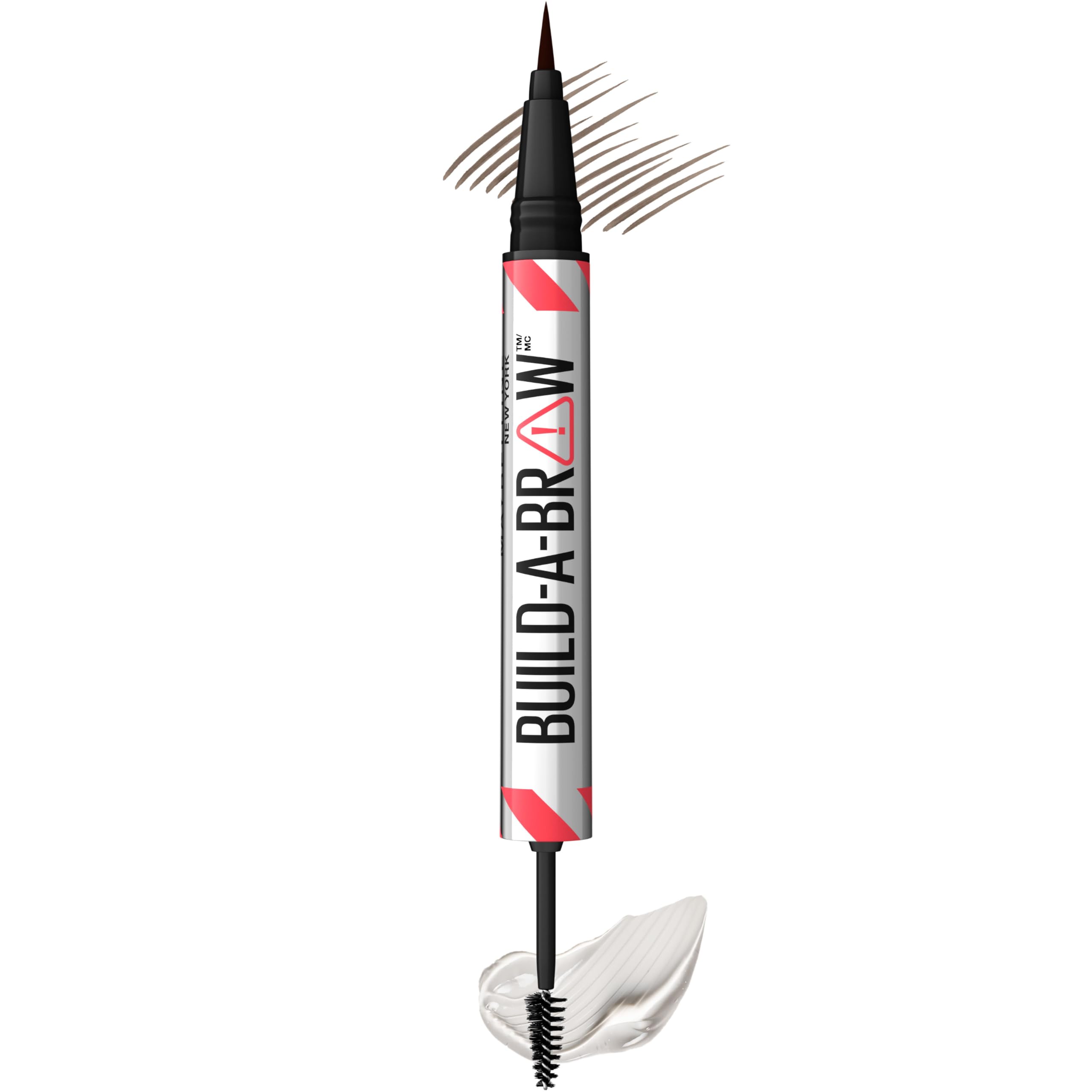 Maybelline Build-A-Brow pen close-up shows natural hair-like strokes for fuller brows.