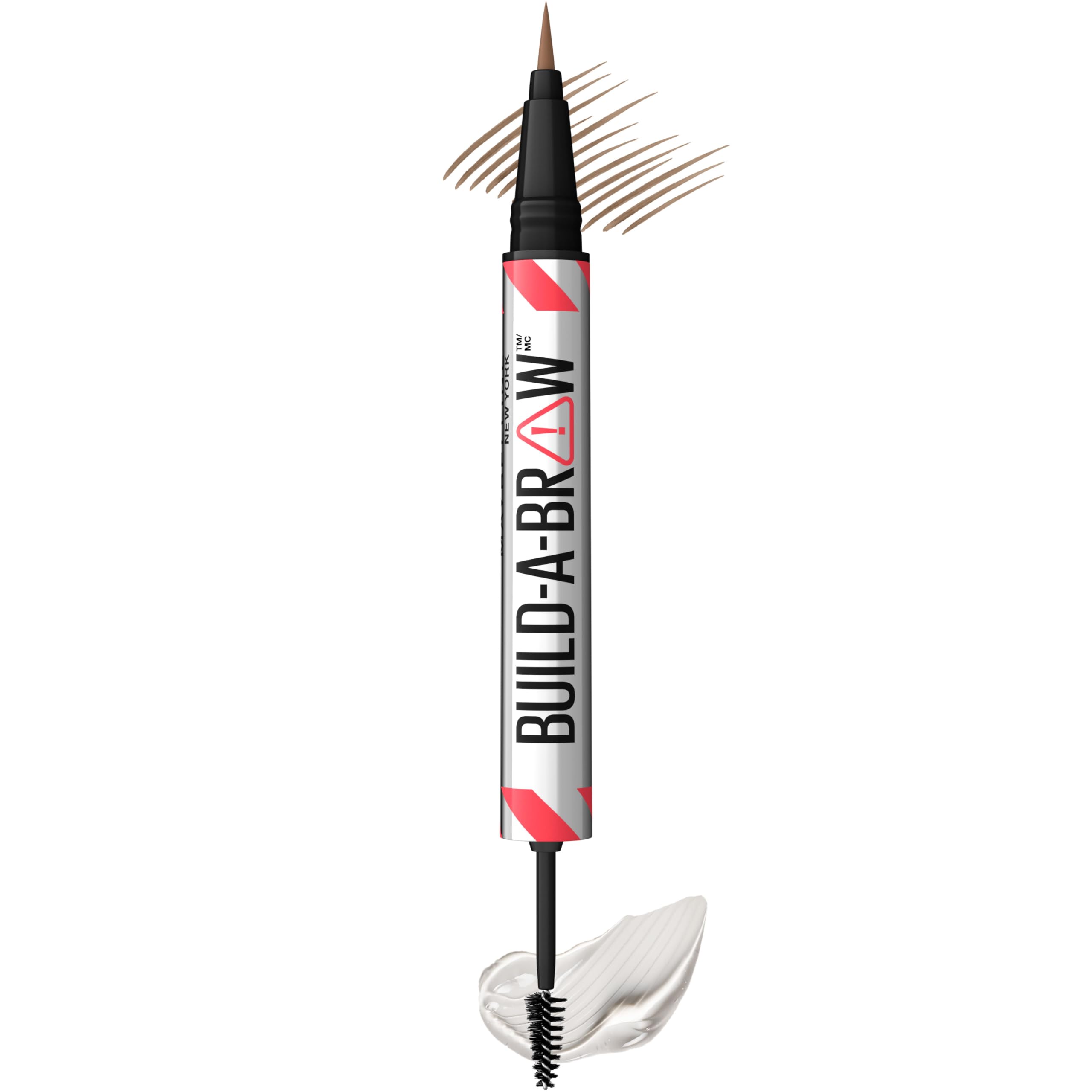 Maybelline Build-A-Brow pen strokes demonstrate natural, hair-like brows for all-day definition.