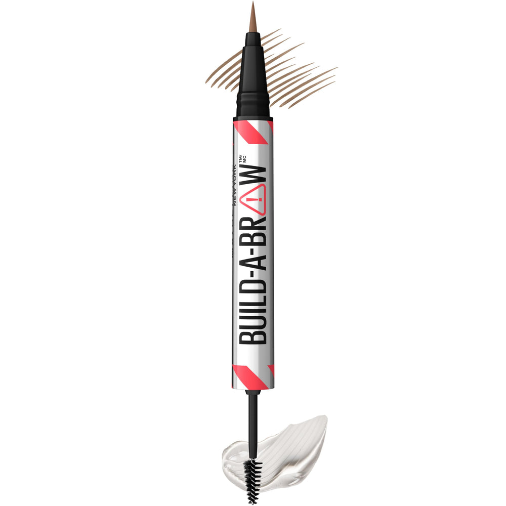 Maybelline Build-A-Brow pen strokes demonstrate natural, hair-like brows for all-day definition.