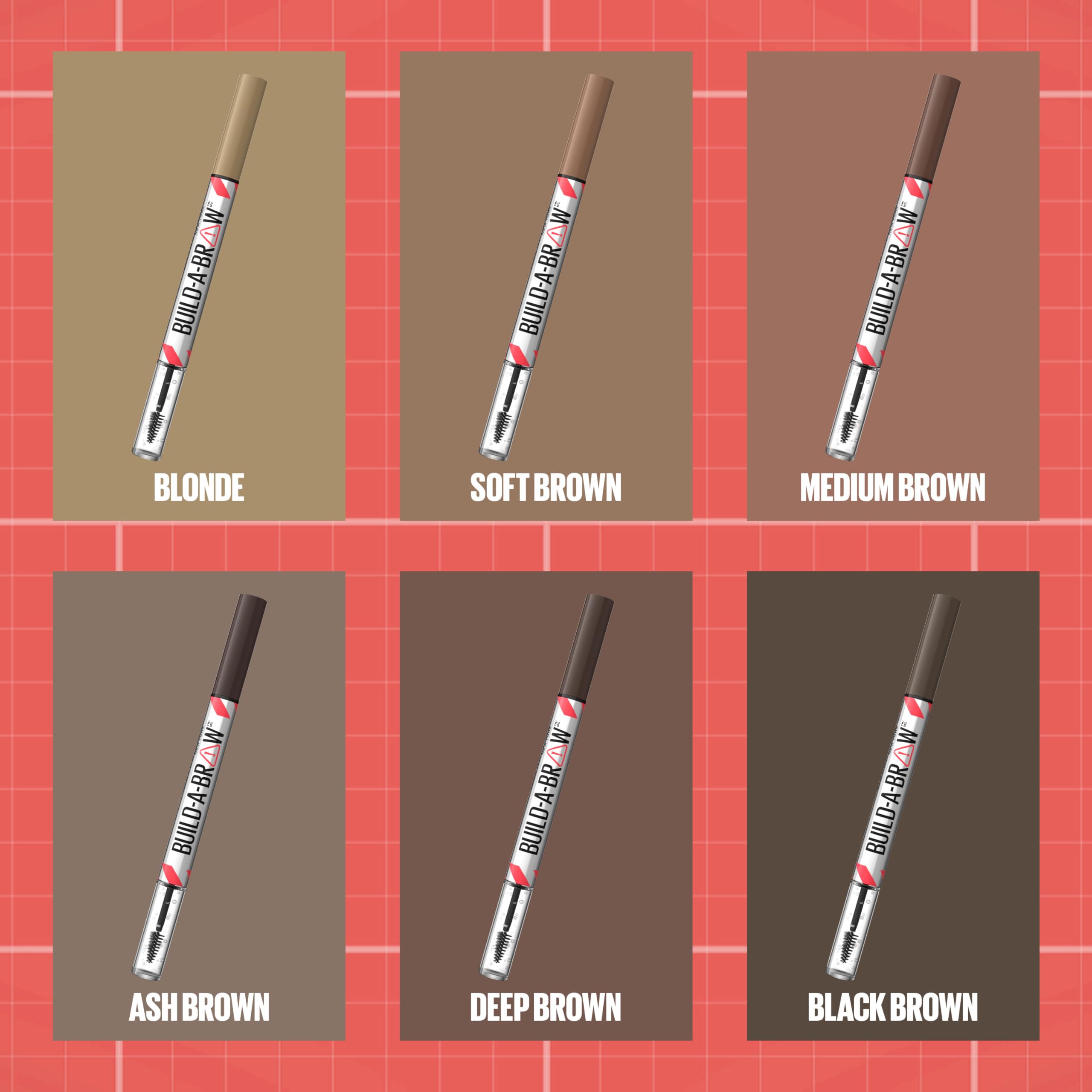 Maybelline Build-A-Brow soft-brown swatches illustrate shade compatibility for warm undertones.