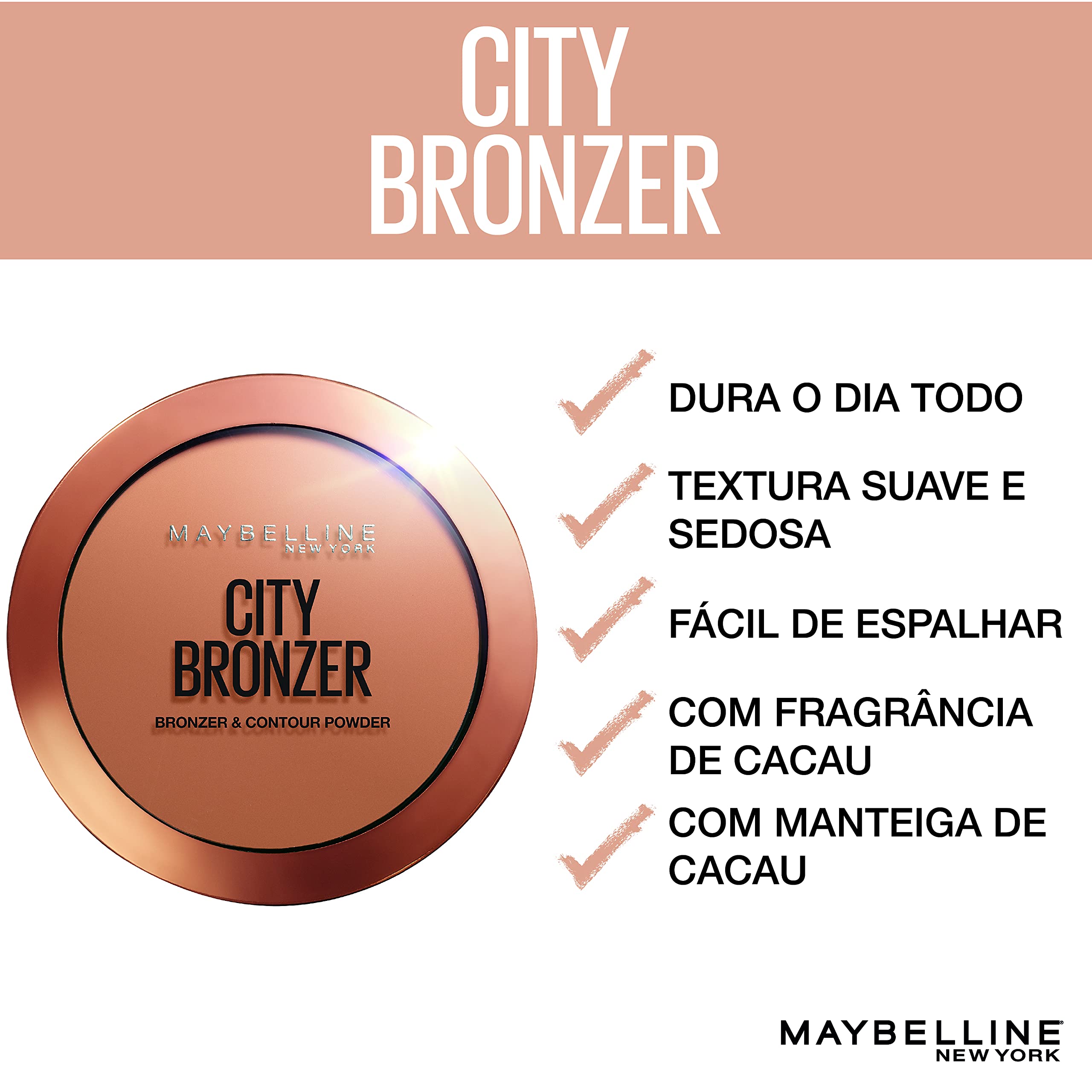 Maybelline City Bronzer shade-dimension swatch shows depth and subtlety for contouring.