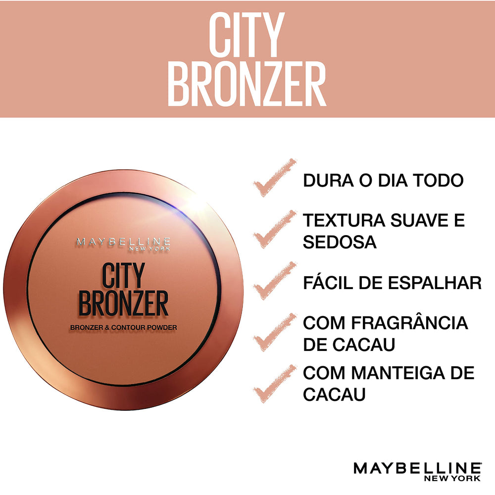 Maybelline City Bronzer shade-dimension swatch shows depth and subtlety for contouring.