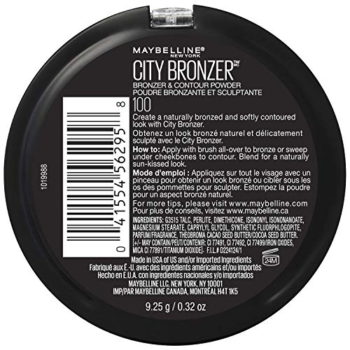 Maybelline City Bronzer soft-contour swatch demonstrates micro-milled smoothness for sculpted features.