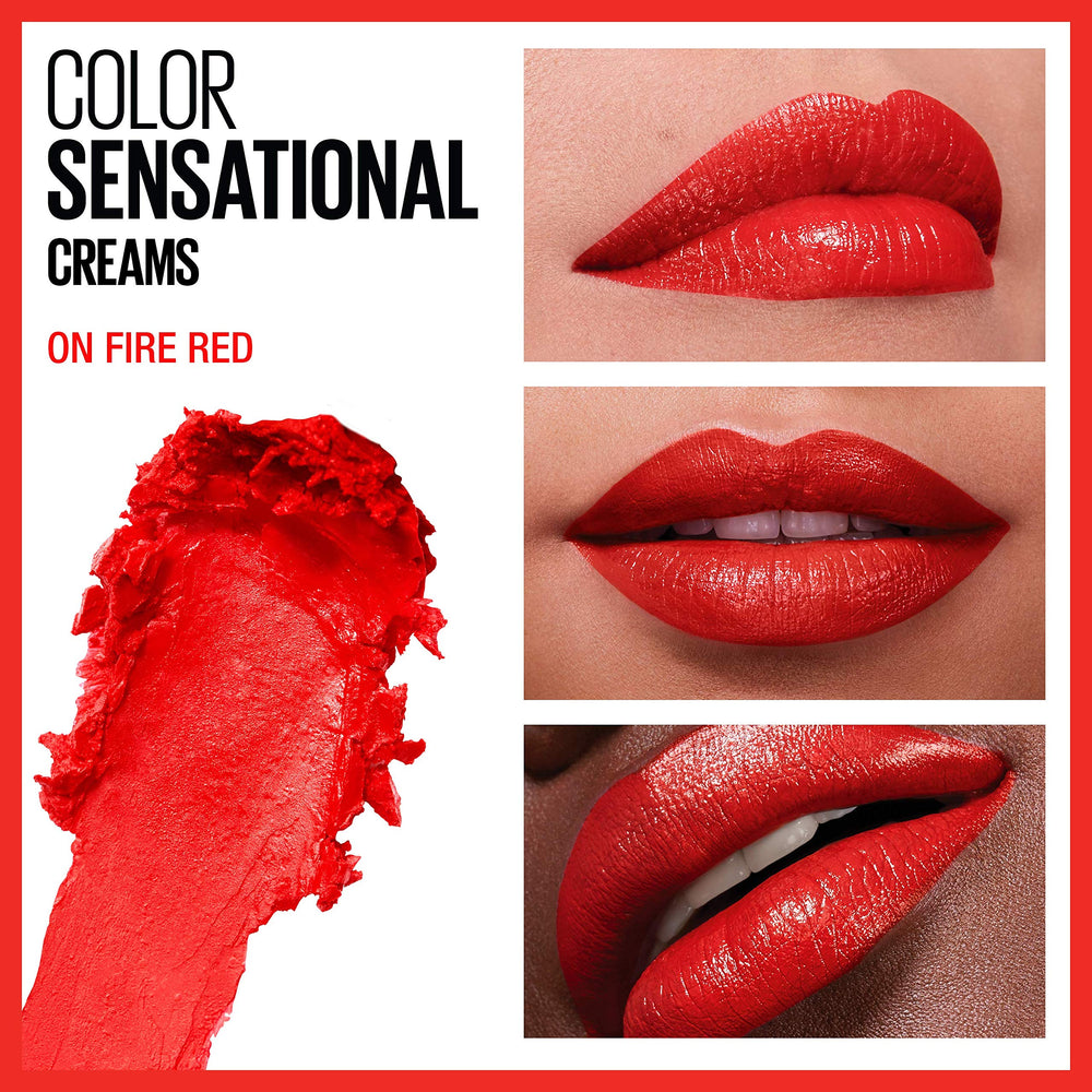 Maybelline Color Sensacional barra labial roja, pigmentos intensos para un look audaz.